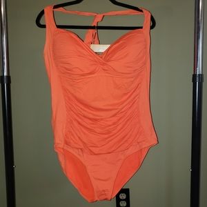 Liz Claiborne Ruched Maillot One Piece Halter Swimsuit - 20W